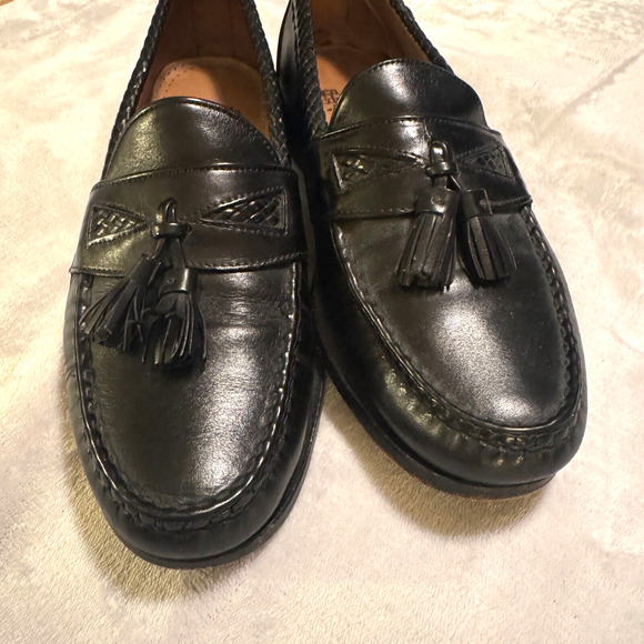 Allen Edmonds MAXFIELD Men's Leather Tassel Loafers 9.5 D Black dress shoes - Picture 2 of 7